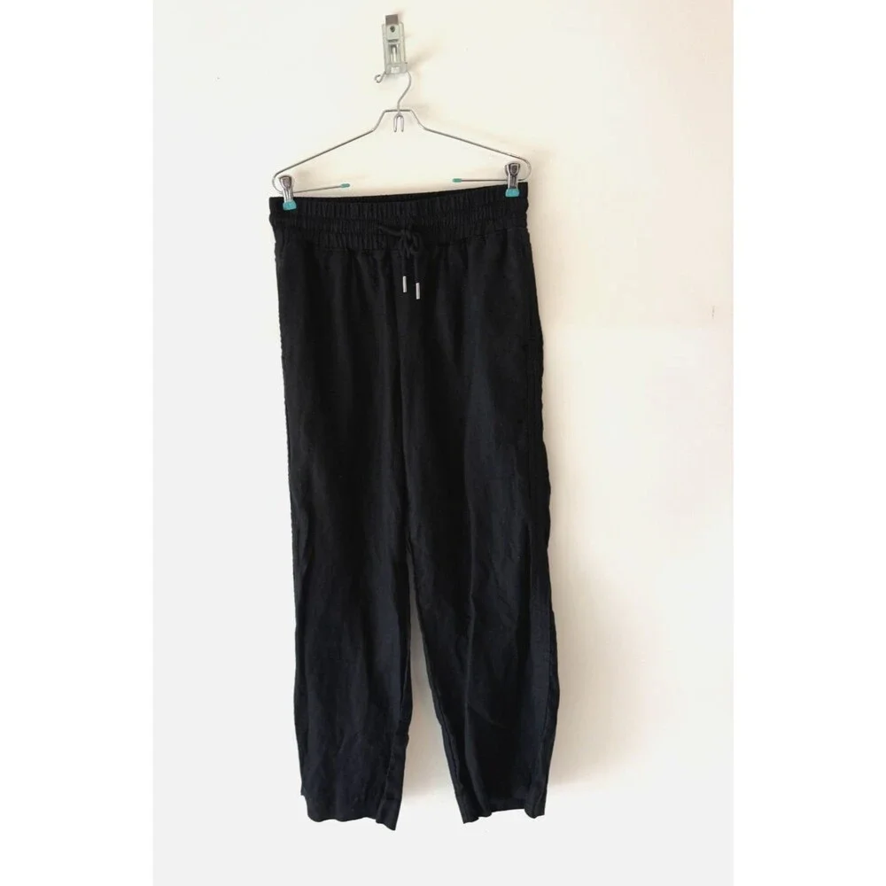 Quince Linen Pants Womens Medium Black 100% European Linen Wide Leg Pant